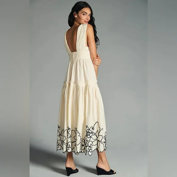 NWT Anthropologie Forever That Girl Tiered Deep V Cream Embroidered Dress Sz XS - Picture 2 of 13